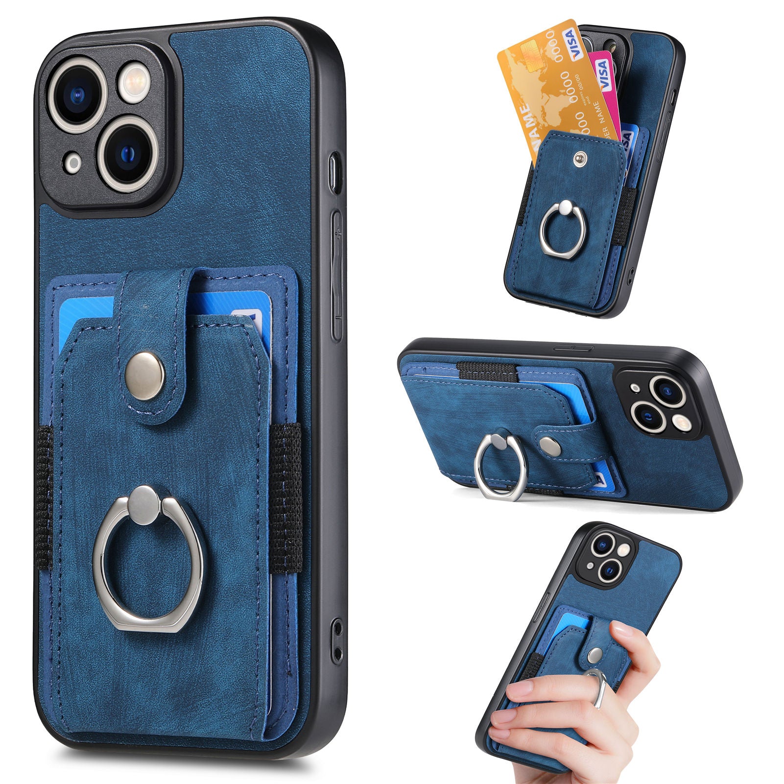 For iPhone 14 Plus Case PU Leather TPU PC Kickstand Case Shockproof Phone Cover with Card Holder For iPhone 14 Plus Case PU Leather TPU PC Kickstand Case Shockproof Phone Cover with Card Holder